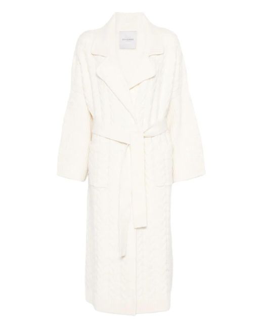 ERMANNO FIRENZE White Cable-Knit Belted Cardi-Coat