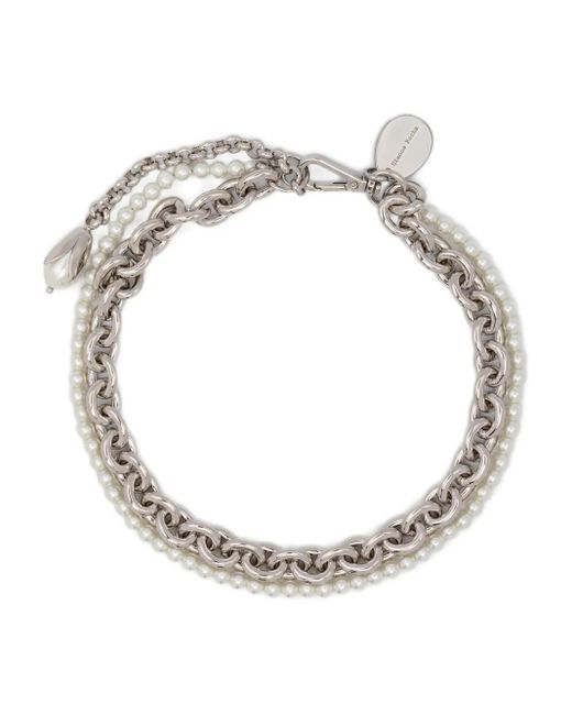 Simone Rocha Metallic Pearl & Chain Necklace With Encased Pearl Flower