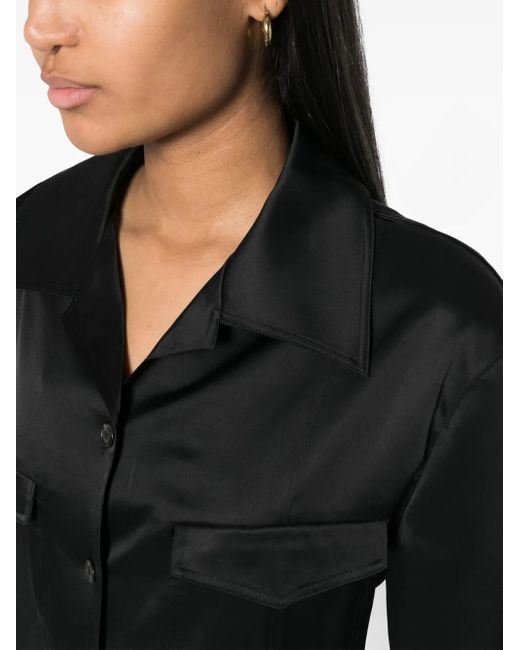 Nanushka Black Justina Satin Long-Sleeve Shirt