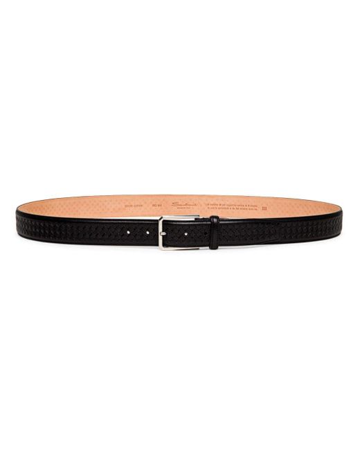 Santoni Black Interwoven Leather Belt for men