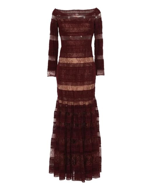 Elie Saab ロングスリーブ レースドレス Purple