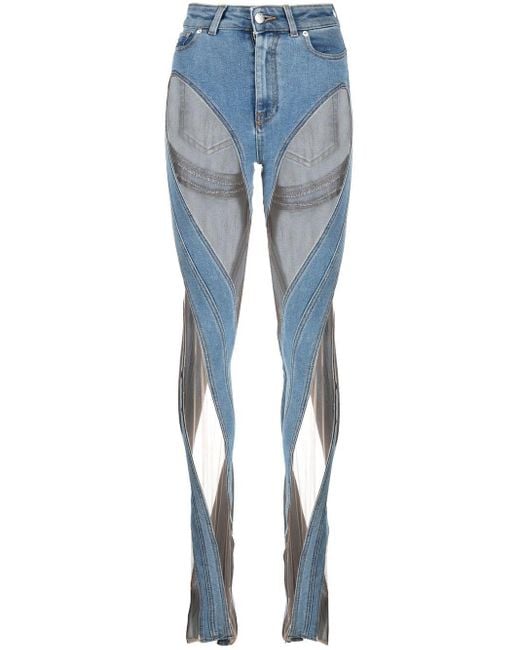 Jeans skinny con inserti semi trasparenti di Mugler in Blue