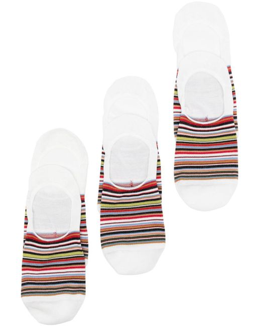 Paul Smith White Striped Short Socks (pack Of Three) for men