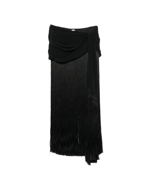 Cult Gaia Black Saman Fringe-Trimmed Maxi Skirt