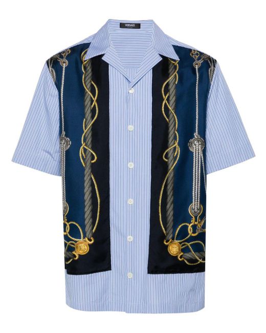 Camisa a rayas con estampado Nautical Versace de hombre de color Blue