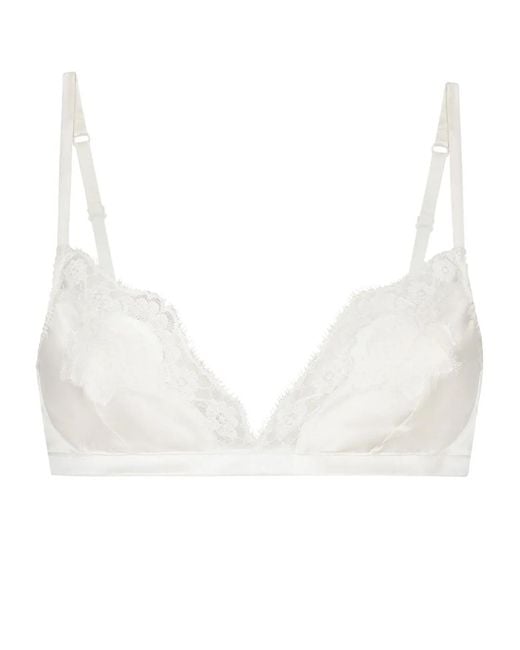Dolce & Gabbana Natural Soft-Cup Satin Bra With Lace Detailing