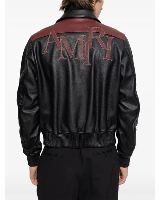 Amiri Black Logo-Patch Leather Jacket for men