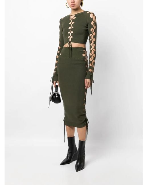 Monse Green Lace-Up Detailed Knitted Skirt
