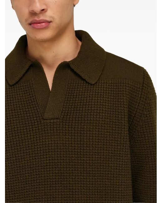 Ferragamo Green Knitted Sweater With Polo Collar for men