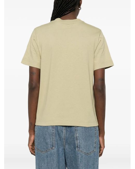 Burberry Natural Rib-Knit Neckline T-Shirt With Embroidered Equestrian Knight Design