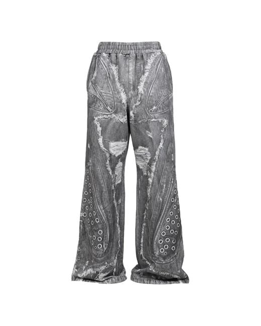 VIVAMUS Gray Denim-Print Track Pants