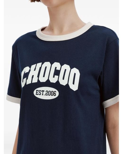 Chocoolate Blue Logo-Print Ringer T-Shirt