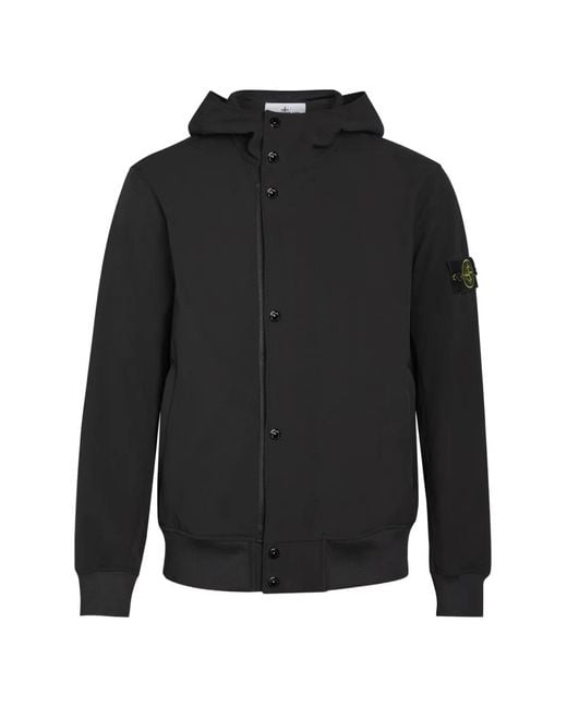 Stone Island Black Compass-Patch Hooded Jacket for men
