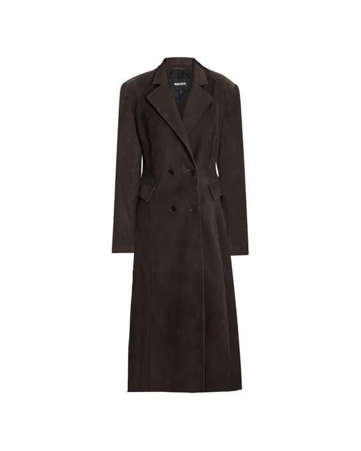 ROTATE BIRGER CHRISTENSEN Black Double-Breasted Suede Coat