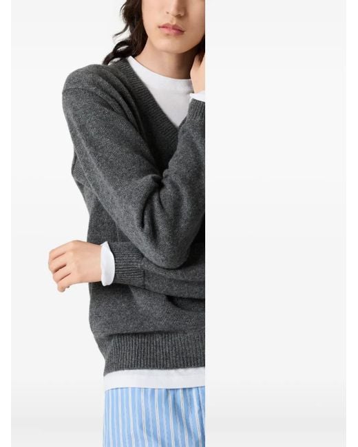 Jersey con logo en intarsia y cuello en V Miu Miu de color Gray