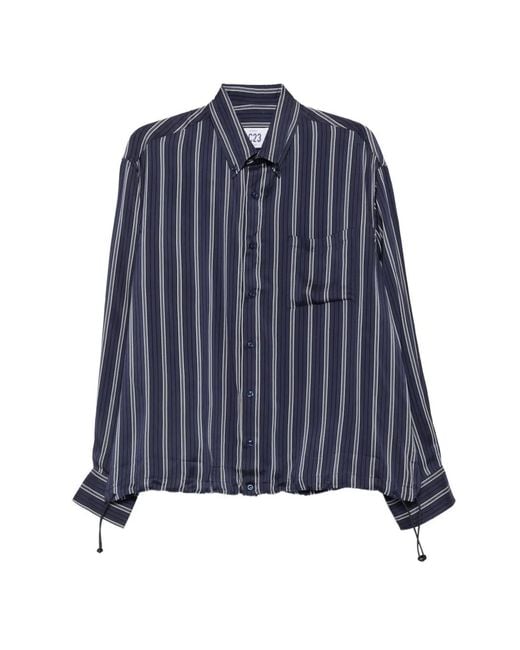 LC23 Blue Striped Drawstring-Hem Shirt for men