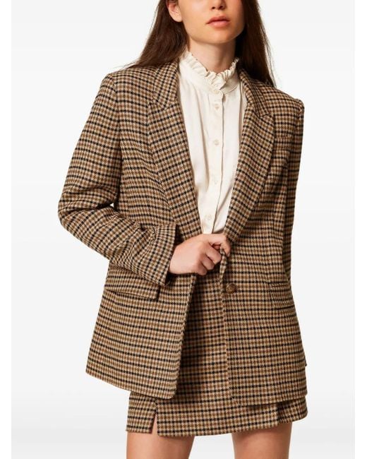 Twinset Brown Checked-Print Single-Breasted Blazer