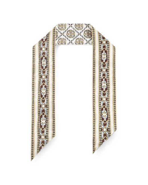 Tory Burch White Logo-Print Silk Scarf
