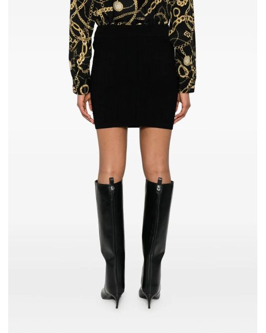 Balmain Black Midirock aus geripptem Strick