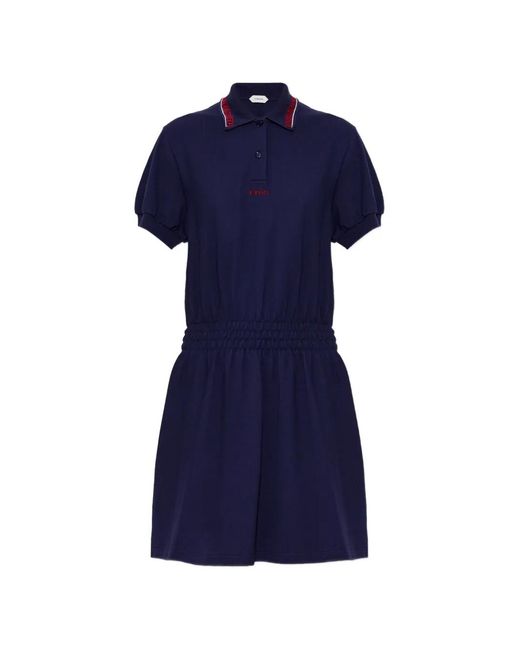 Versace Blue Embroidered-Logo Cotton Piqué Polo Mini Dress
