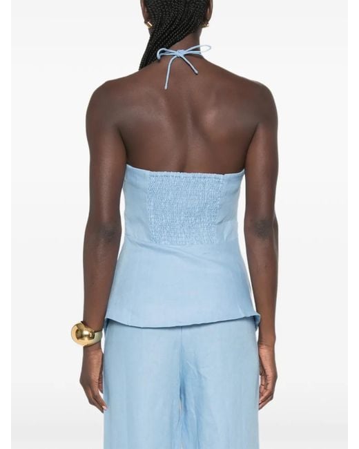 Faithfull The Brand Blue Natalia Halterneck Top