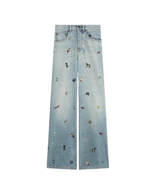 Fiorucci Blue Toys-Print Wide-Leg Jeans