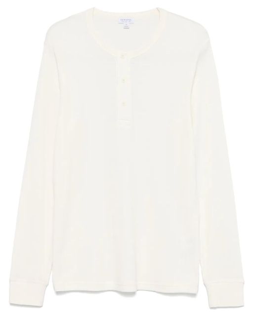 Sunspel White Waffle Henley T-Shirt for men