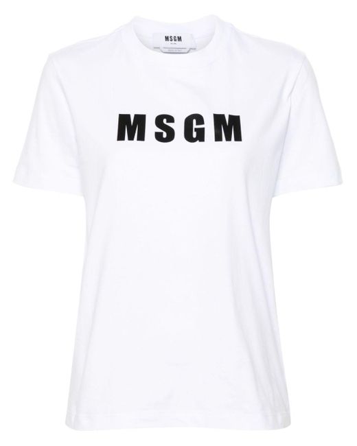 MSGM White Logo-print Cotton T-shirt