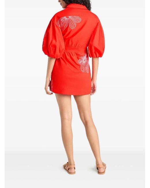 Cinq À Sept Red Rhea Sunburst Puff-Sleeve Mini Dress