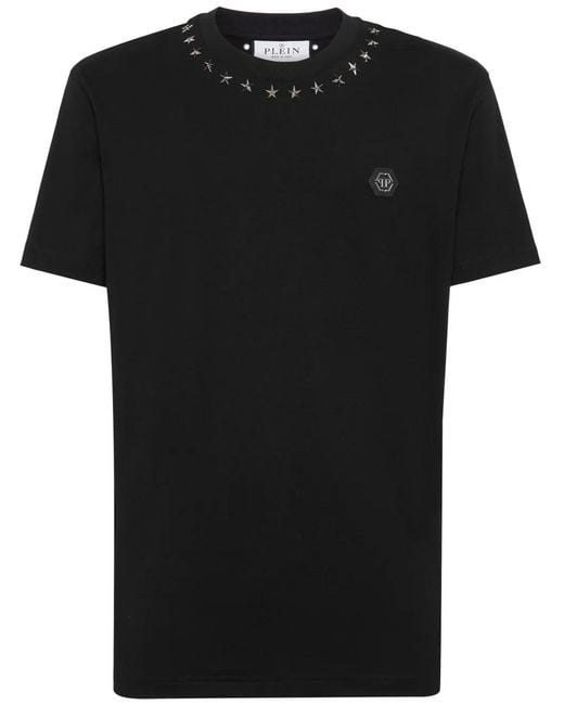 Philipp Plein Black Logo-Appliqué Cotton Crew-Neck T-Shirt for men