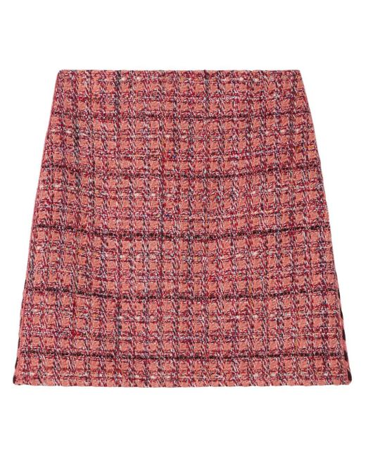 St. John Red Knitted-trim Tweed Miniskirt