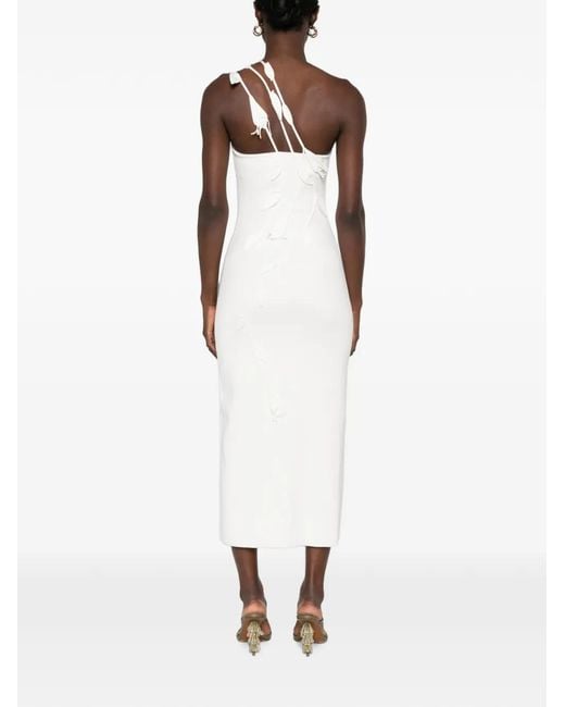 Cult Gaia White Jilly Floral-Appliqué One-Shoulder Midi Dress