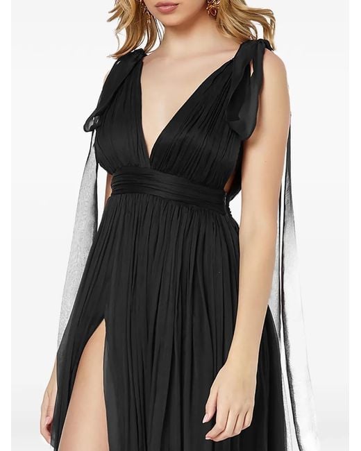 Framboise Black Robe Longue Savana En Soie À Col V