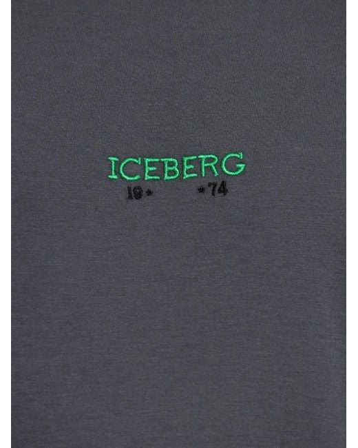 Camiseta de algodón con logo bordado Iceberg de hombre de color Blue