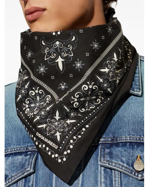 DSquared² Black Baroque-Print Scarf for men