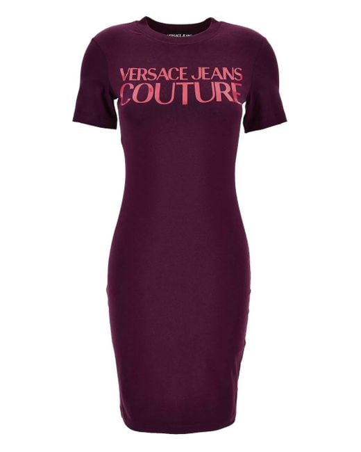 Versace Jeans Couture Purple Logo-Print T-Shirt Dress