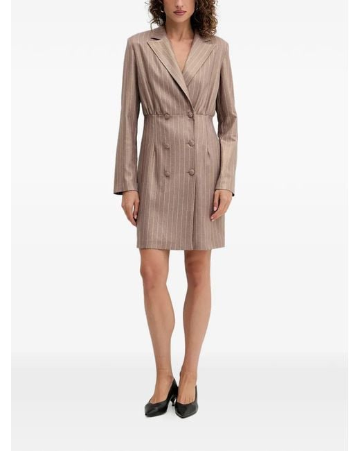 Fracomina Brown Pinstriped Double-Breasted Dress