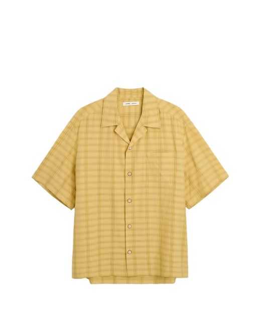 Cmmn Swdn Yellow Ture Check-Pattern Button-Down Silk Shirt for men