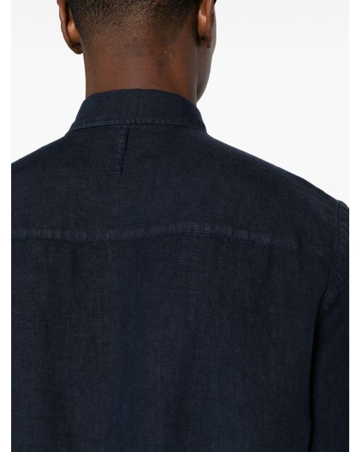 NN07 Blue Button-down Collar Linen Shirt for men