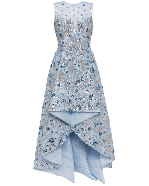 Saiid Kobeisy Blue Sequin-Embellished Tulle Dress