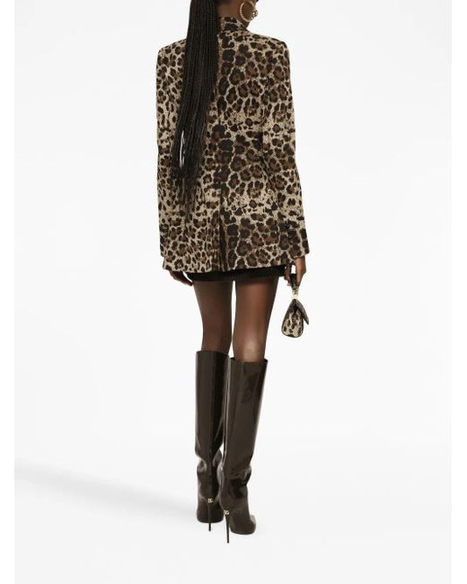 Dolce & Gabbana Black Double-Breasted Wool Turlington Jacket With Jacquard Leopard Design