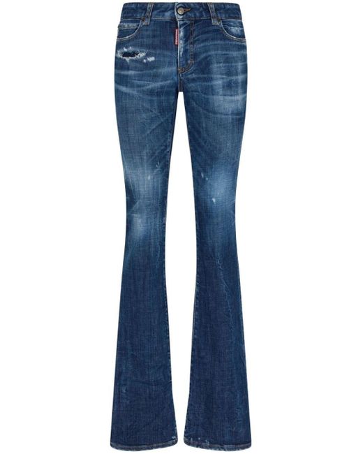 DSquared² Blue Logo-patch Cotton-blend Bootcut Jeans