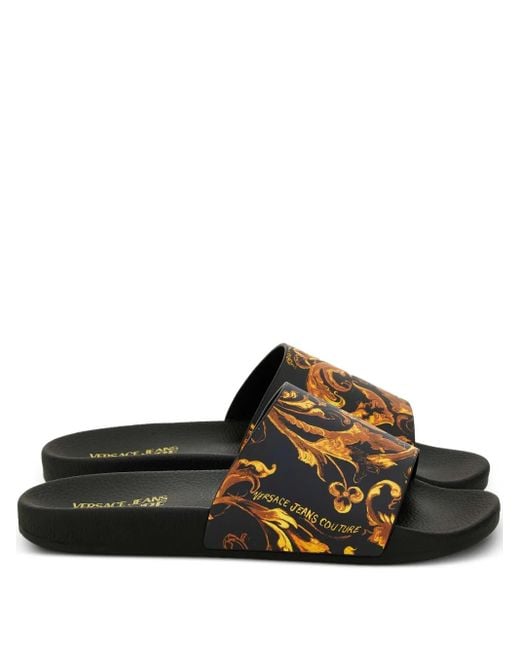 Versace Jeans Couture Brown Baroque-Print Slides