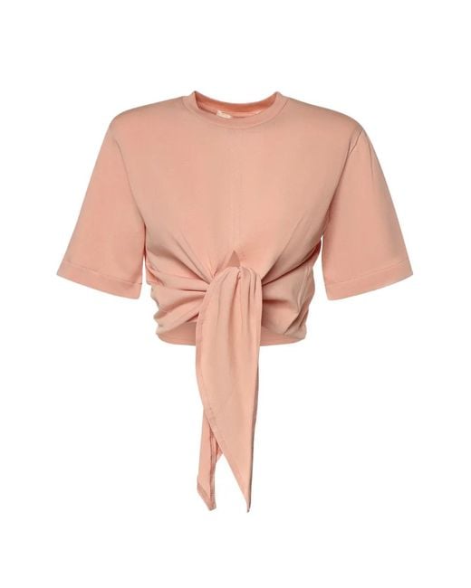 Nineminutes Pink Knot-Detail Cropped T-Shirt