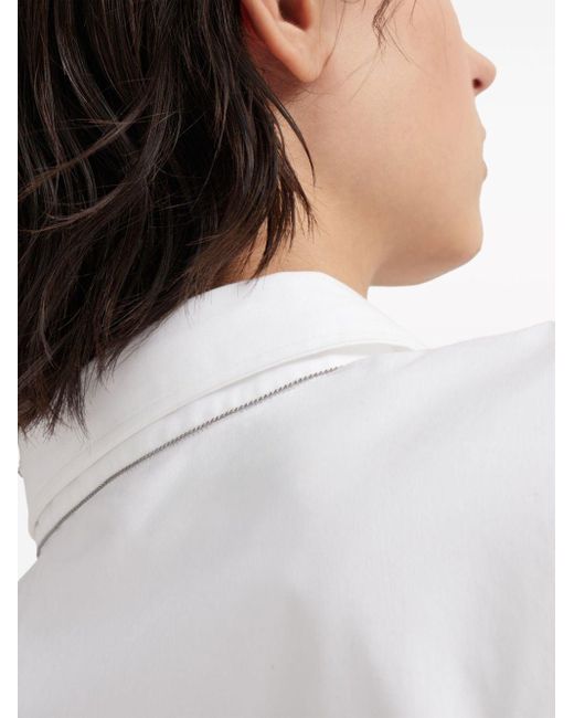 Brunello Cucinelli White Band-collar Cotton-blend Shirt