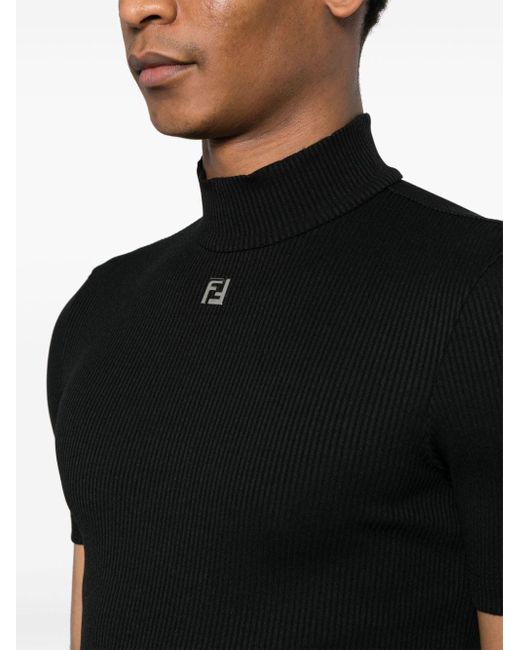T-shirt nervuré à plaque logo Fendi pour homme en coloris Black
