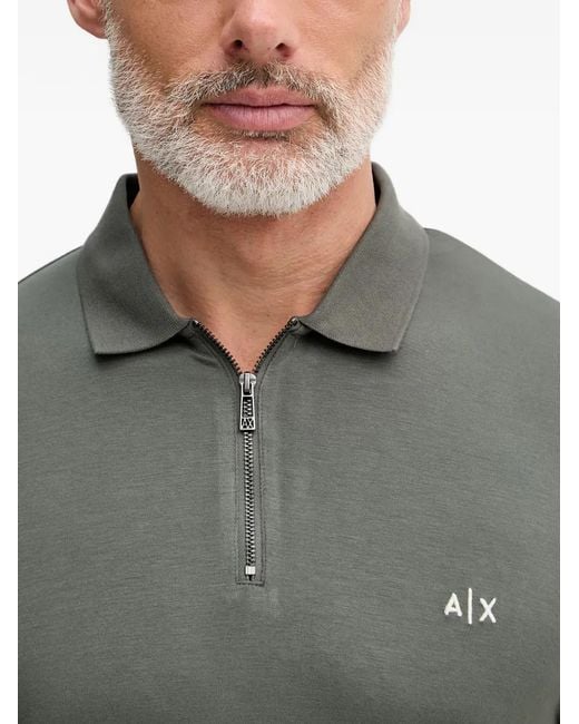 ARMANI EXCHANGE Gray Logo-Embroidered Zip-Fastening Polo Shirt for men