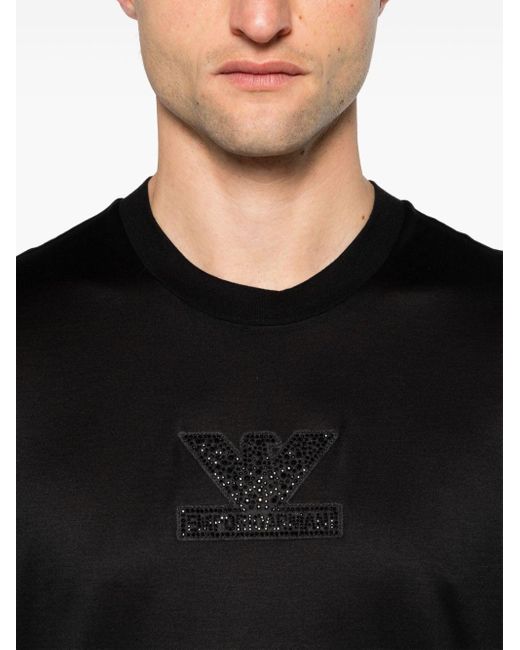 Camiseta con logo y detalles de strass Emporio Armani de hombre de color Black