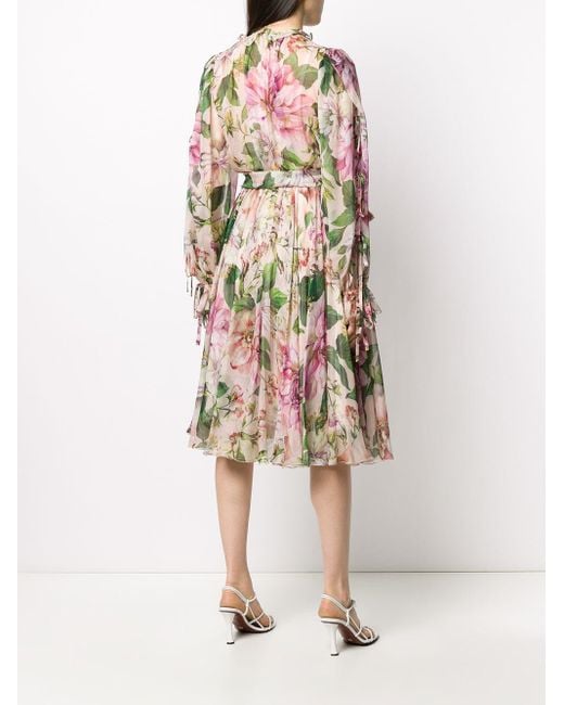 Dolce & Gabbana Langes Chiffon-Kleid Rosa Blumen-Print Mit Schärpe in Pink  | Lyst AT