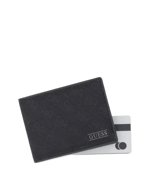 Guess Black Monogram-Pattern Bifold Wallet for men
